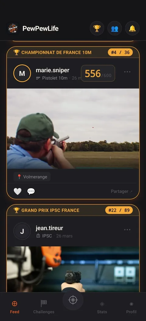 PewPewLife app, community feed