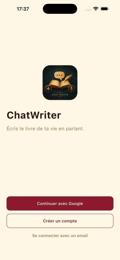 Écran de connexion ChatWriter