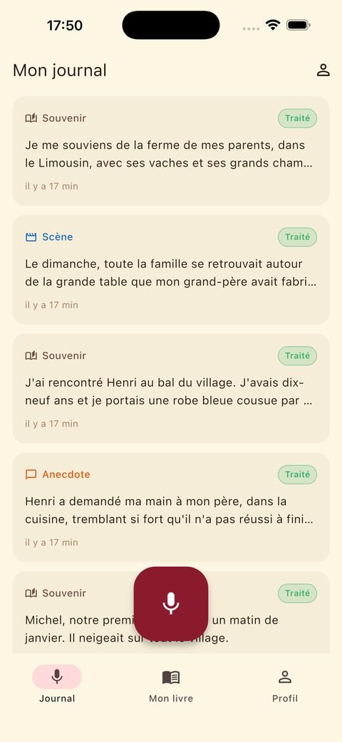 Journal des souvenirs enregistrés dans ChatWriter